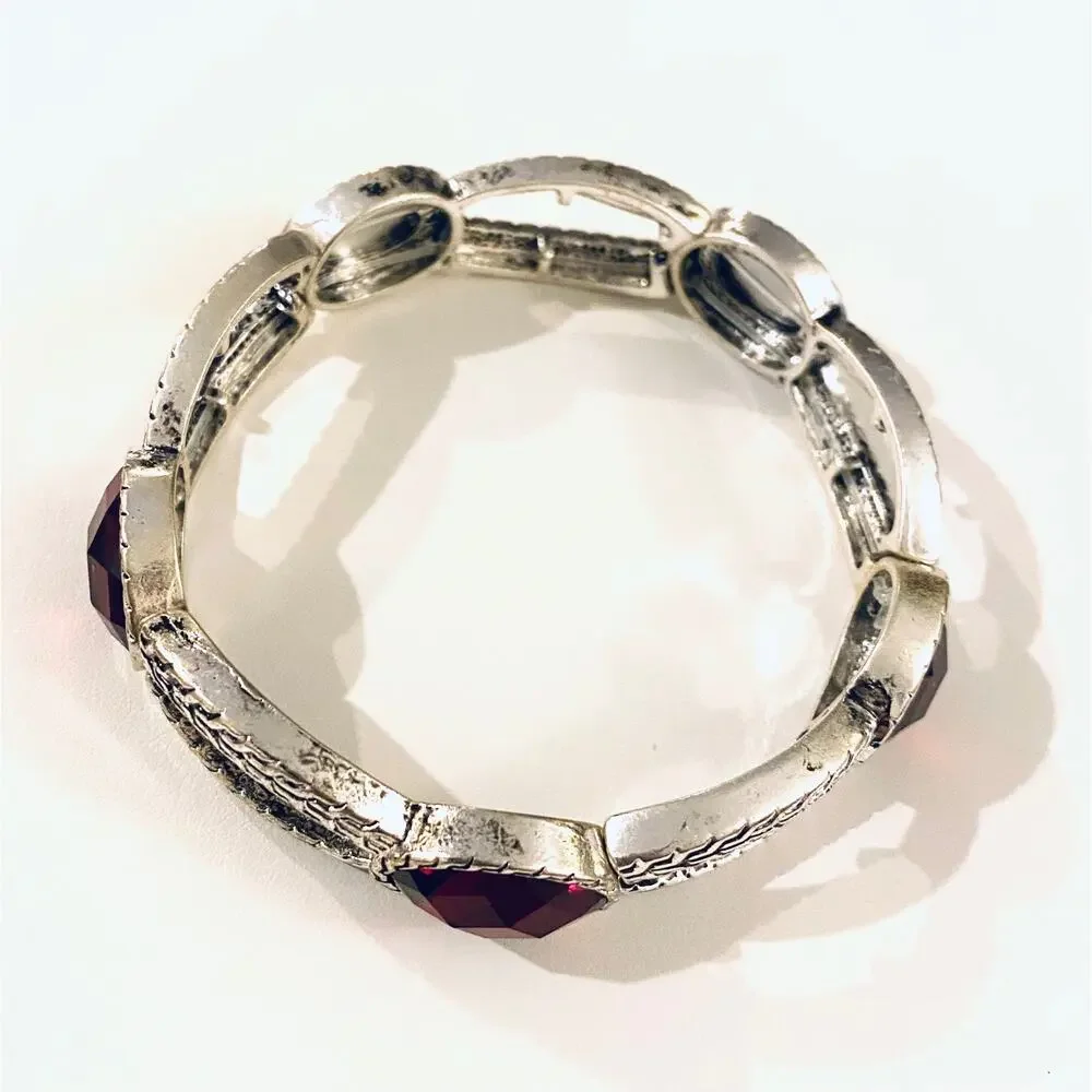 Silver Stretch Bracelet with Garnet Stones
